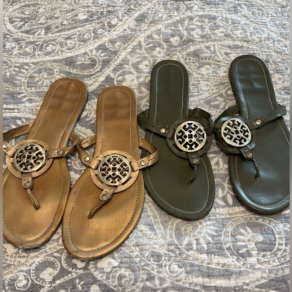 CATO Medallion Flat Thong Sandals SIZE 11 bundle gold army green FLAW